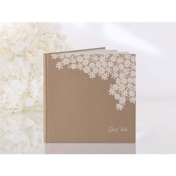 Gastenboek van Kraftpapier met witte kanten bloemen
