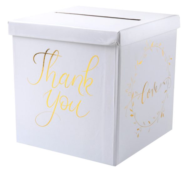 Thank you, Enveloppendoos, goud, wit, cadeautafel, cadeau