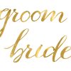 Groom en bride, bordjes, stoeldecoratie