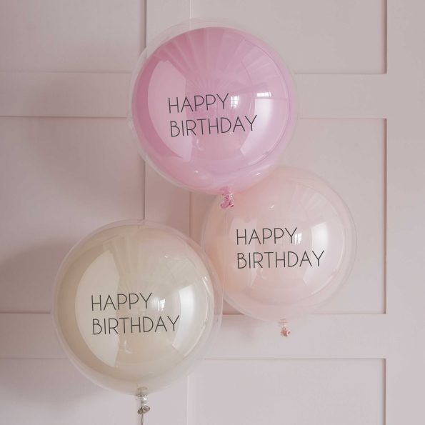 Roze dubbellaagse Happy Birthday ballonbundel
