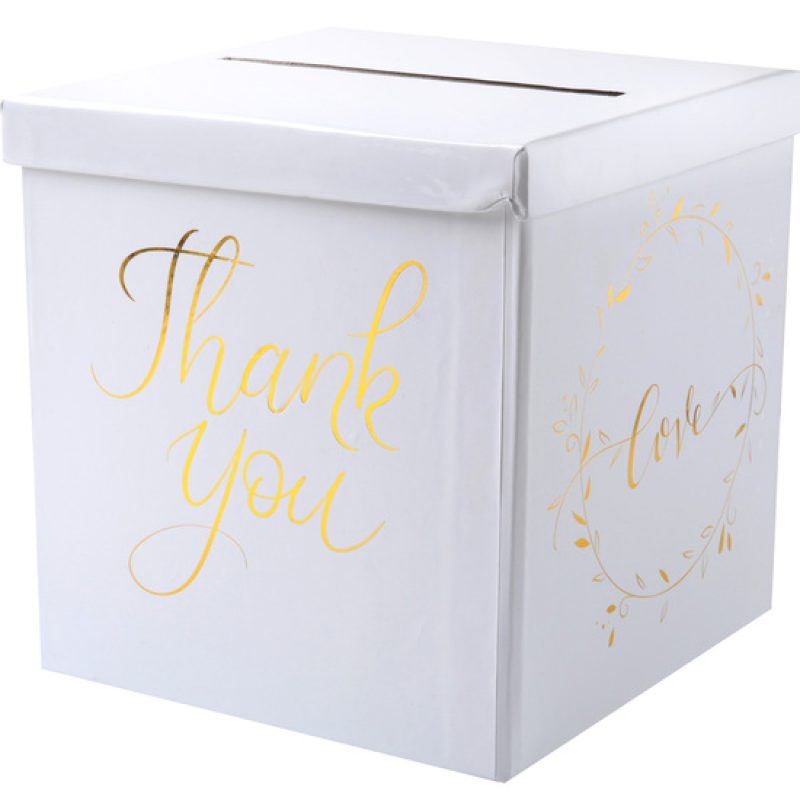 Thank you, Enveloppendoos, goud, wit, cadeautafel, cadeau