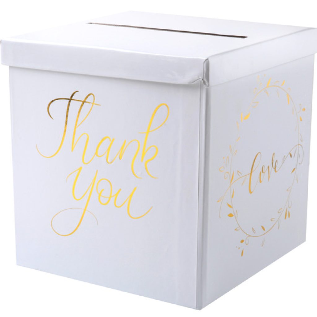 Thank you, Enveloppendoos, goud, wit, cadeautafel, cadeau